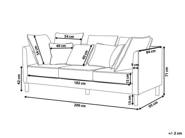 Sofa råhvid 3-personers polstret stofbetræk metalben pyntepuder retro industriel stil