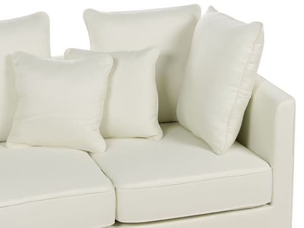 Sofa råhvid 3-personers polstret stofbetræk metalben pyntepuder retro industriel stil