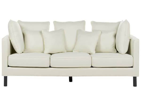 Sofa råhvid 3-personers polstret stofbetræk metalben pyntepuder retro industriel stil