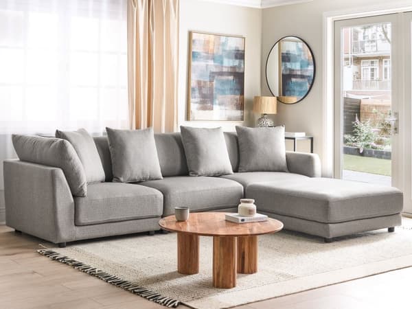 Sofa Grå Polyester 3 Personers Tyk Polstret Dyb Blød Stofsofa med Fodskammel til Stuen Moderne Inspiration Stue Møbel Moderne
