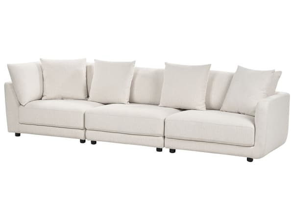 Sofa Hvid Polyester 3 Personers Tyk Polstret Dyb Blød Stofsofa med Fodskammel til Stuen Moderne Inspiration Stue Møbel Moderne