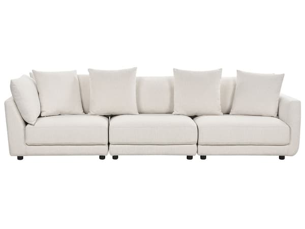 Sofa Hvid Polyester 3 Personers Tyk Polstret Dyb Blød Stofsofa med Fodskammel til Stuen Moderne Inspiration Stue Møbel Moderne