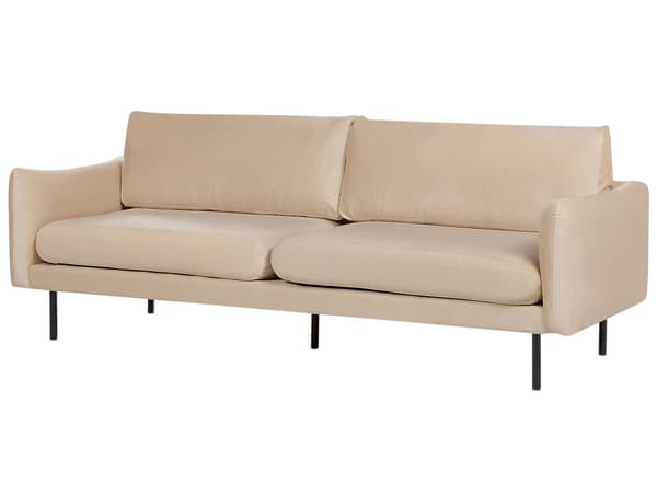 Soffa Beige Sammetstyg Svarta Soffben 3-sits Dynor Modern Retro-Stil Vardagsrum