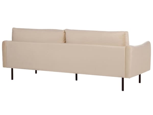 Soffa Beige Sammetstyg Svarta Soffben 3-sits Dynor Modern Retro-Stil Vardagsrum
