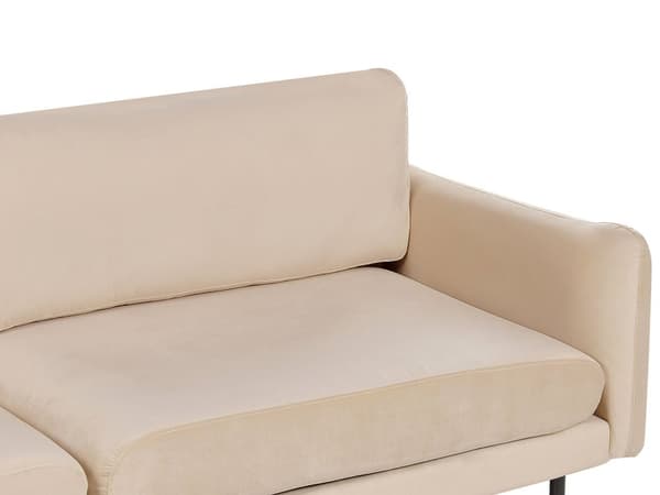 Soffa Beige Sammetstyg Svarta Soffben 3-sits Dynor Modern Retro-Stil Vardagsrum