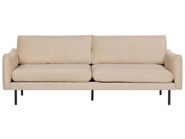 Soffa Beige Sammetstyg Svarta Soffben 3-sits Dynor Modern Retro-Stil Vardagsrum