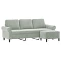 Miniatyrbillede 3 af 7: 3-personers sofa med fodskammel 180 cm velour lysegrå