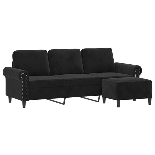 3-sitssoffa med fotpall svart 180 cm sammet