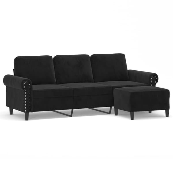 3-sitssoffa med fotpall svart 180 cm sammet