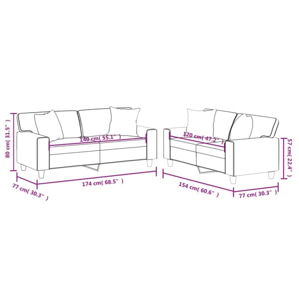 sofasæt 2 dele med puder kunstlæder sort