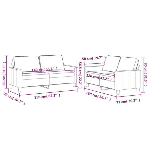 sofasæt 2 dele med hynder velour lysegrå