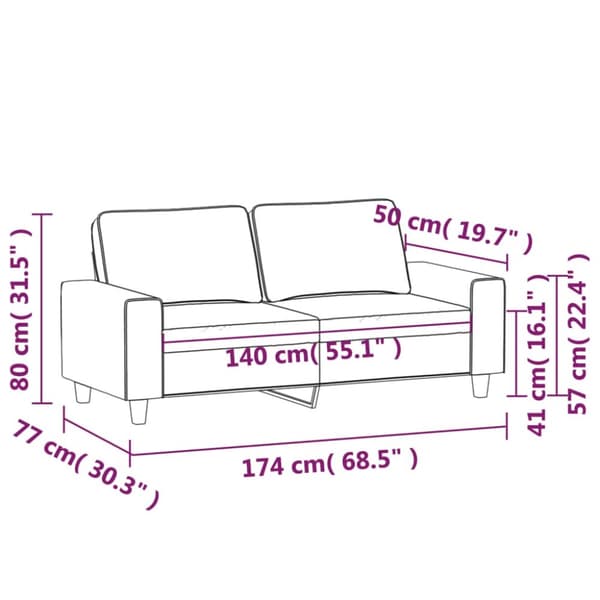 Soffa 2-sits mörkgrå 140 cm tyg