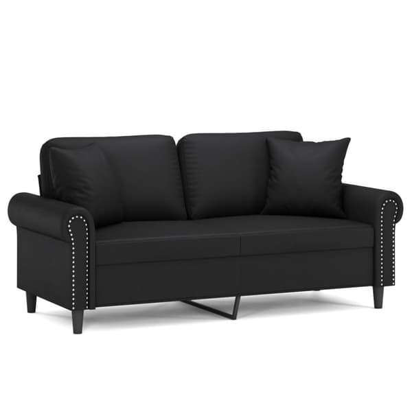2-sits soffa med prydnadskuddar svart 140 cm konstläder