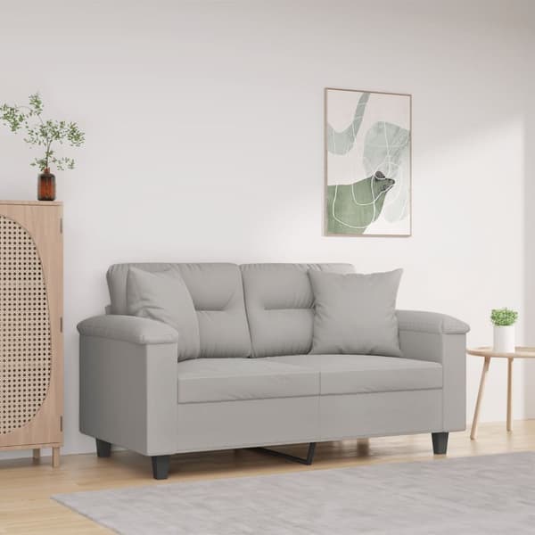 2-personers sofa med puder 120 cm mikrofiberstof lysegrå