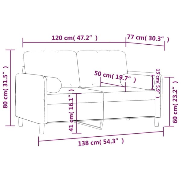 2-istuttava sohva tyynyillä, keltainen, 120 cm, samettia