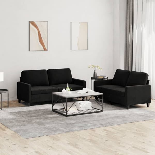 2-osainen lounge-setti, verhoiltu sametilla, musta