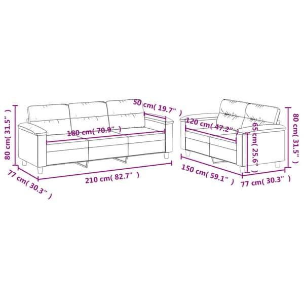 sofasæt 2 dele med hynder mikrofiberstof beige