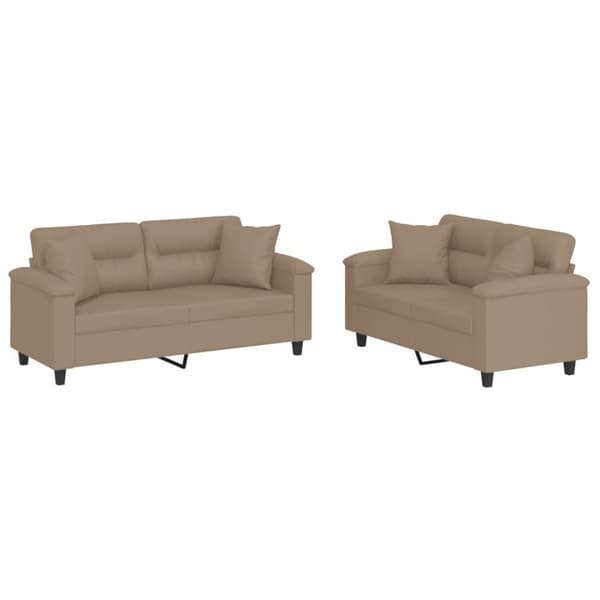 sofasæt 2 dele med puder kunstlæder cappuccinofarvet
