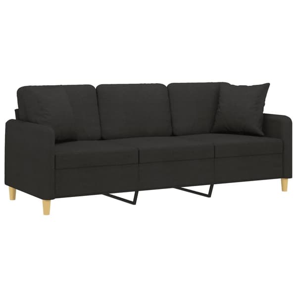 3-sits soffa med prydnadskuddar svart 180 cm tyg