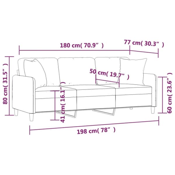 3-sits soffa med prydnadskuddar svart 180 cm tyg