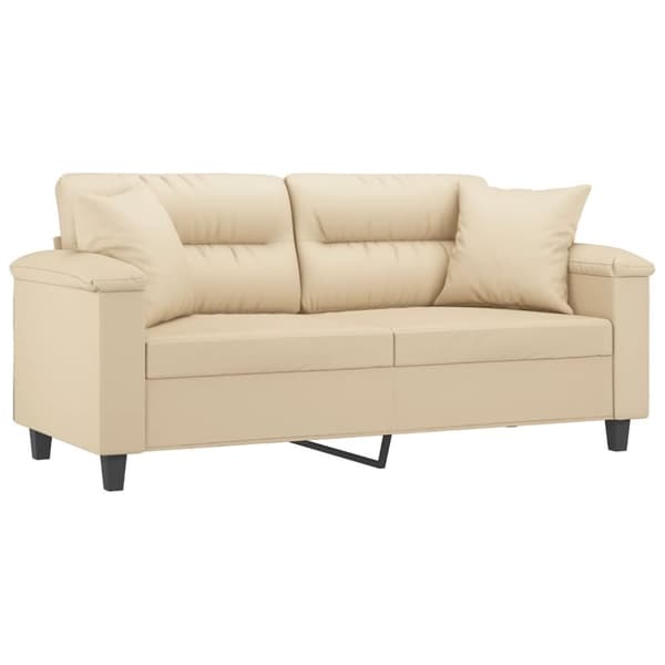 2-sitssoffa med prydnadskuddar gräddvit 140 cm mikrofibertyg