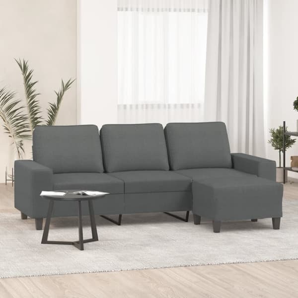 3-sitssoffa med fotpall Mörkgrå 180 cm tyg