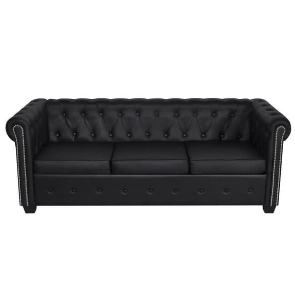 Chesterfield 3-sits konstläder svart