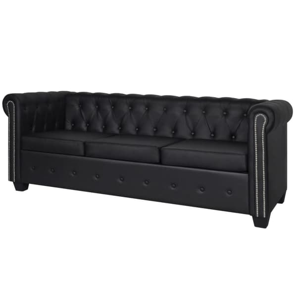 Chesterfield-tyylinen 3-istuttava sohva, tekonahka, musta