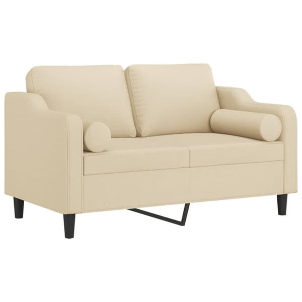 2-sits soffa med prydnadskuddar gräddvit 120 cm tyg