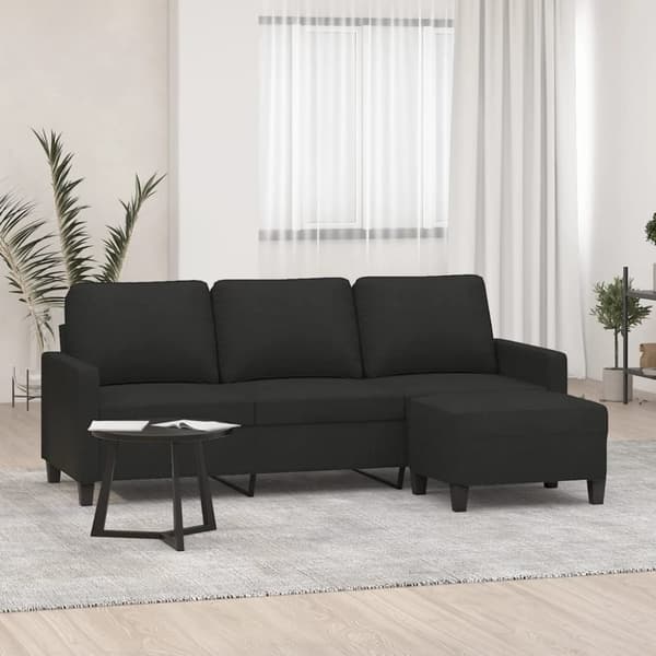 3-sitssoffa med fotpall Svart 180 cm tyg