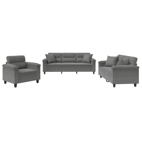 sofasæt 3 dele med puder mikrofiberstof mørkegrå