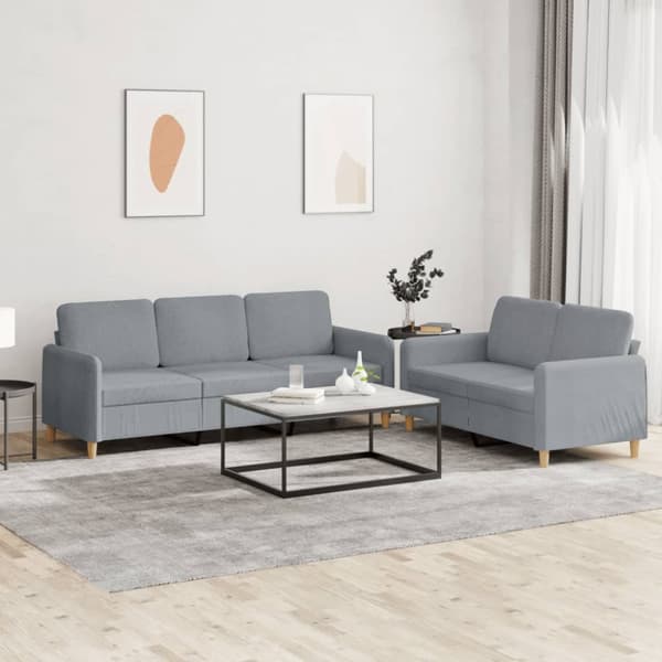 2-osainen lounge-setti, verhoiltu kankaalla, vaaleanharmaa