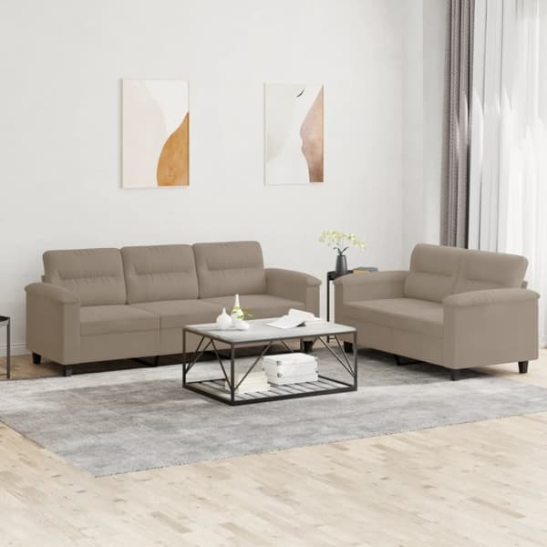 Soffgrupp med kuddar 2 delar taupe mikrofibertyg