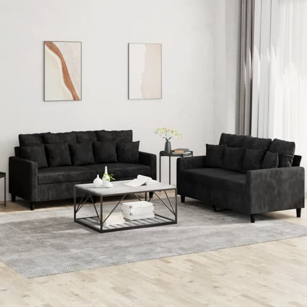 2-osainen lounge-setti, verhoiltu sametilla, musta