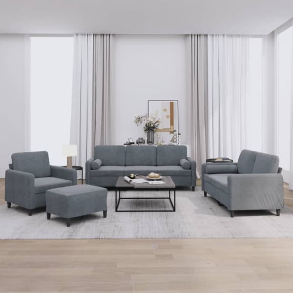 sofasæt 4 dele med puder velour mørkegrå