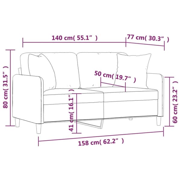 2-sits soffa med prydnadskuddar ljusgrå 140 cm tyg