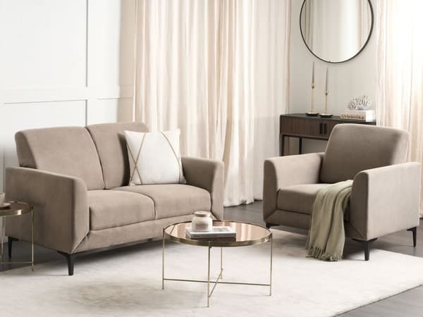Sofa Taupe stoff Polyester møbeltrekk Svarte ben 2 seter Loveseat Retro Style Stue Møbler
