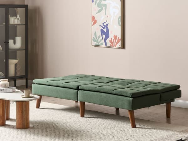 Sovesofa Grønn 3-seter Quiltet møbeltrekk Click Clack Delt rygg Metallben