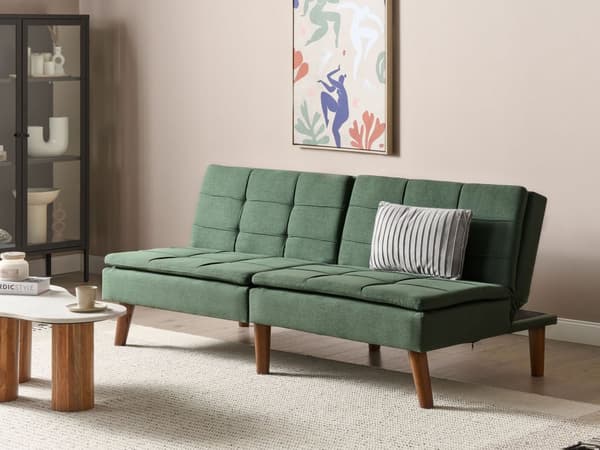 Sovesofa Grønn 3-seter Quiltet møbeltrekk Click Clack Delt rygg Metallben