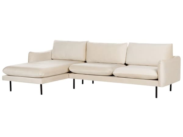 Hörnsoffa 4-sitsig Beige Sammetstyg Svarta Soffben Modern Retrostil Vardagsrum