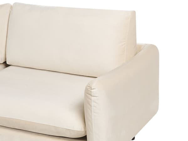 Hörnsoffa 4-sitsig Beige Sammetstyg Svarta Soffben Modern Retrostil Vardagsrum