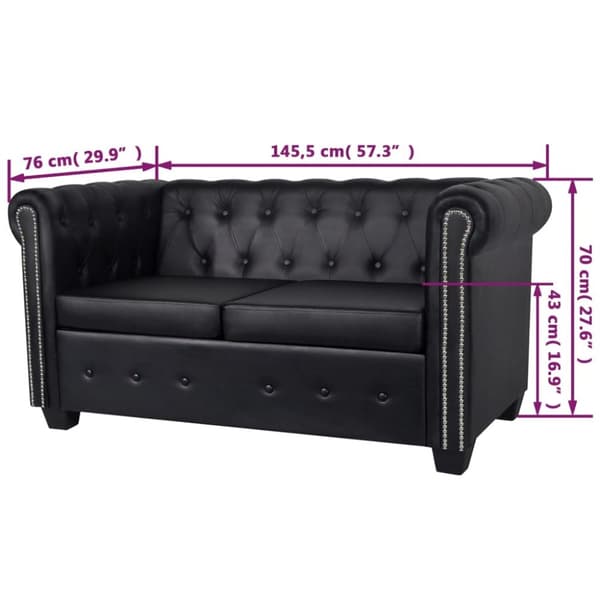 Chesterfield 2-sits konstläder svart