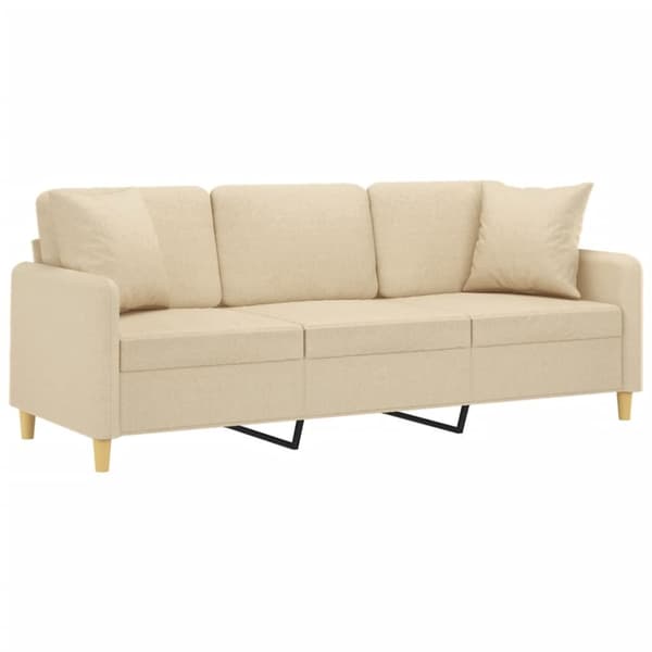 3-sits soffa med prydnadskuddar gräddvit 180 cm tyg