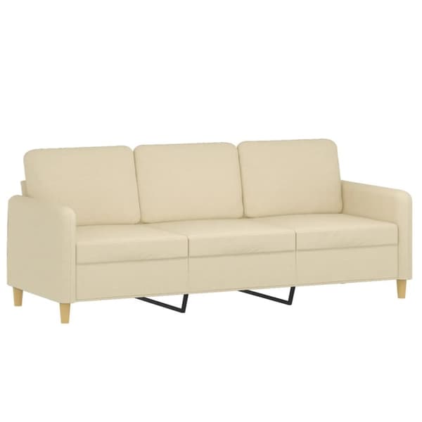3-sits soffa med prydnadskuddar gräddvit 180 cm tyg