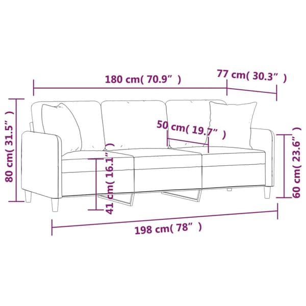 3-sits soffa med prydnadskuddar gräddvit 180 cm tyg