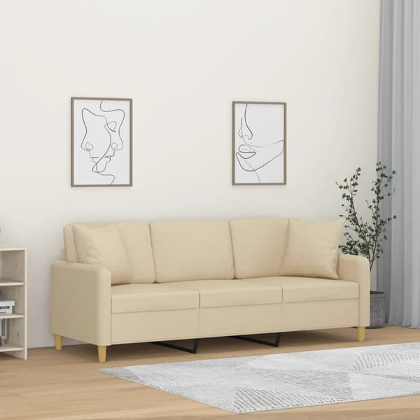 3-sits soffa med prydnadskuddar gräddvit 180 cm tyg