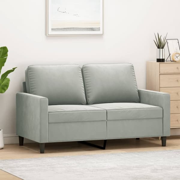 2-istuttava sohva, vaaleanharmaa, 120 cm, verhoiltu sametilla