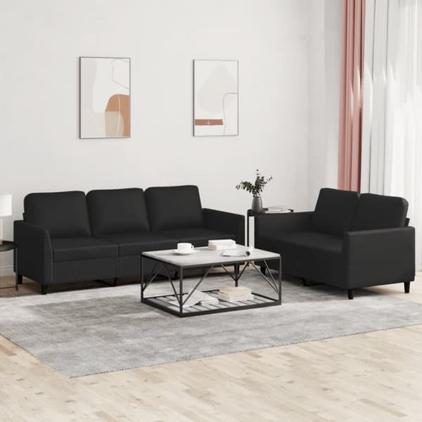 Soffgrupp med dynor 2 delar svart konstläder
