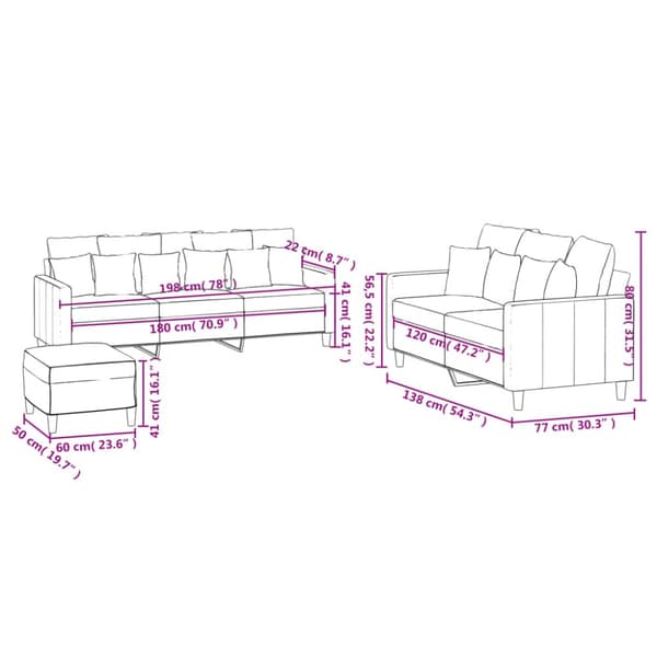 sofasæt 2 dele med hynder velour vinrød