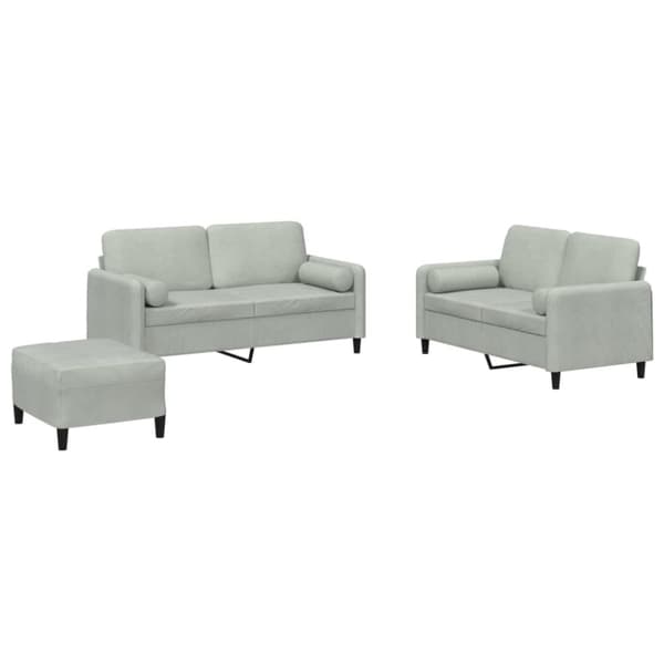 sofasæt 3 dele med puder velour lysegrå